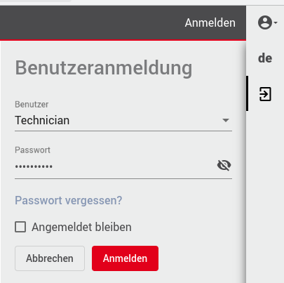 Login als „Technician“ am Wechselrichter-Webinterface