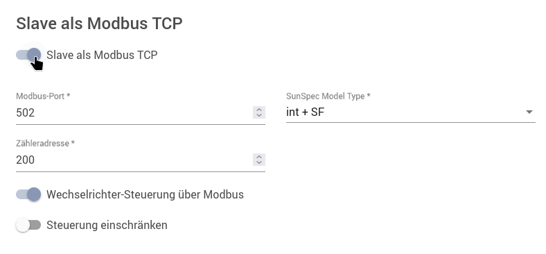 Am Wechselrichter-Webinterface die Modbus-Einstellungen aufrufen